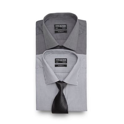The Collection Big and tall pack of two grey tailored fit shirts